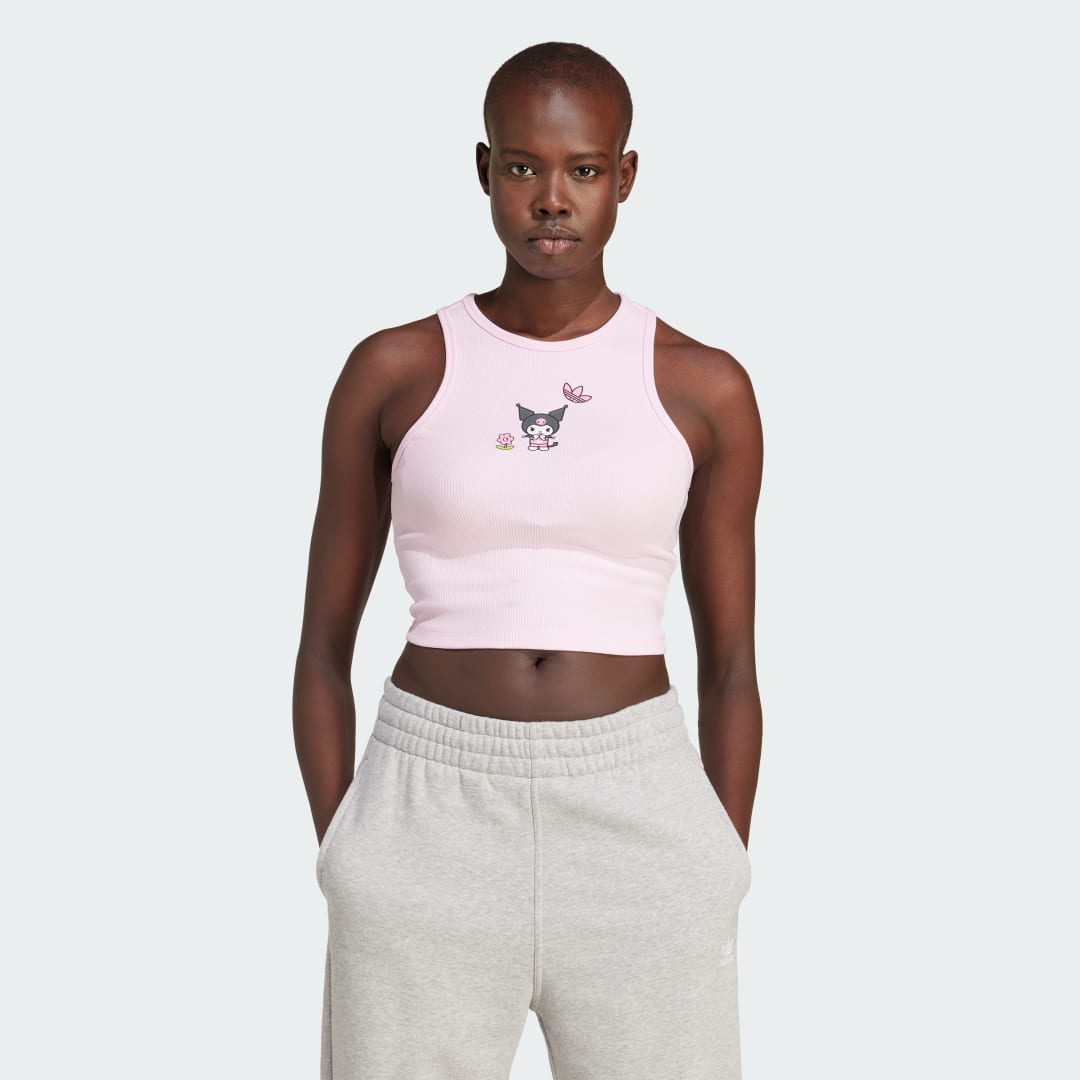 

adidas Playera Sin Mangas Adidas Originals x Hello Kitty Kuromi Estampada Mujer, Clear rosa