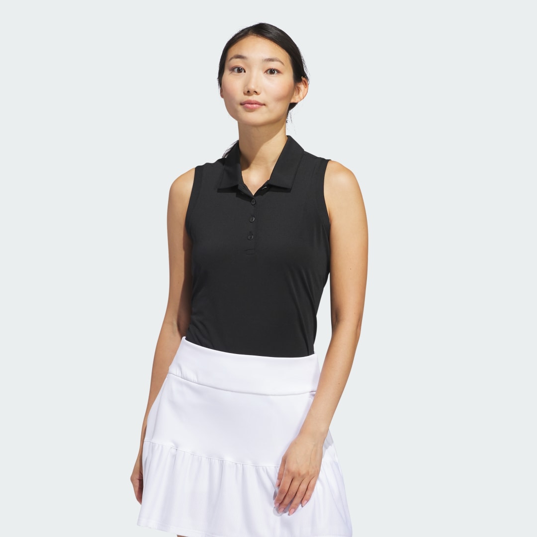 Image of adidas Ultimate365 Solid Sleeveless Polo Shirt Black L - Women Golf Polo Shirts