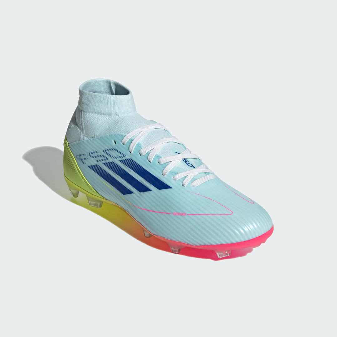 

adidas Calzado de Fútbol F50 League Mid-cut Terreno Firme/multisuperficie Mujer, Almost azul/semi lucid azul/semi solar amarillo