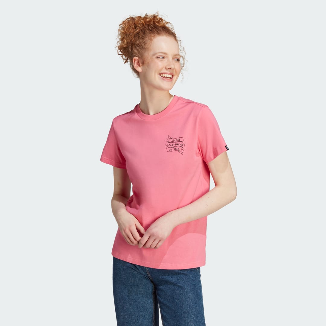 

adidas Playera Brand Love Estampada Mujer, Rosa fusion