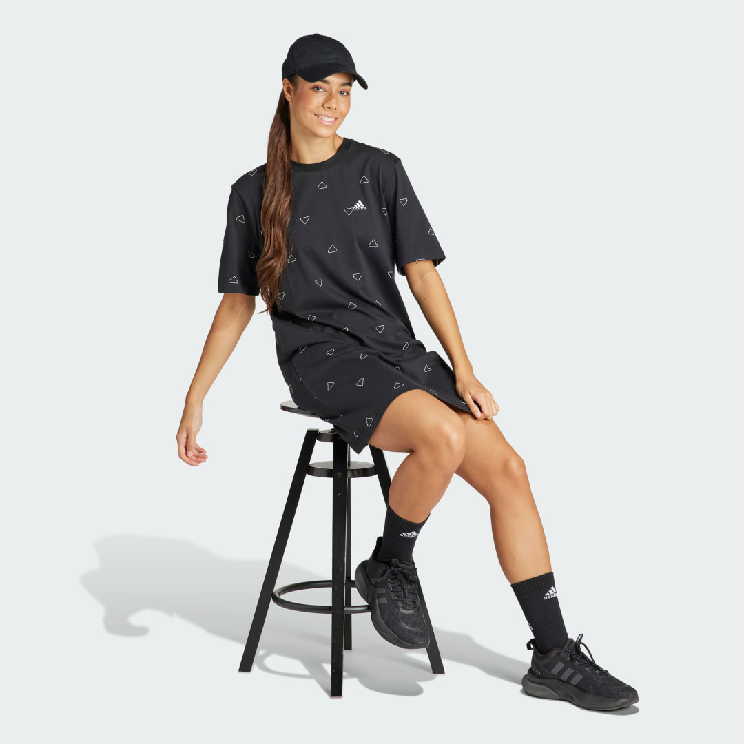 

adidas Vestido Camiseta Essentials Monogram Single Jersey Boyfriend Estampado Mujer, Negro