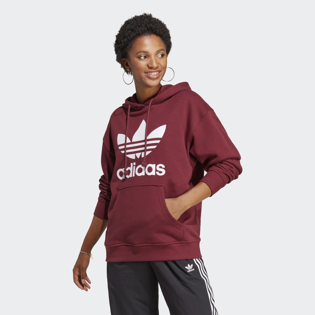 Image of adidas Trefoil Hoodie Shadow Red S - Women Lifestyle Sweatshirts & Hoodies
