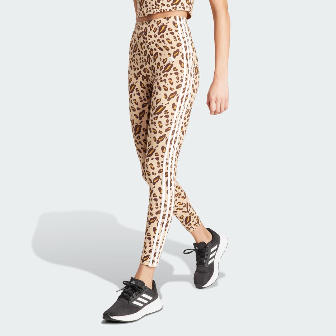 

adidas Licras Essentials 3 Rayas Animal Print Mujer, Marrón