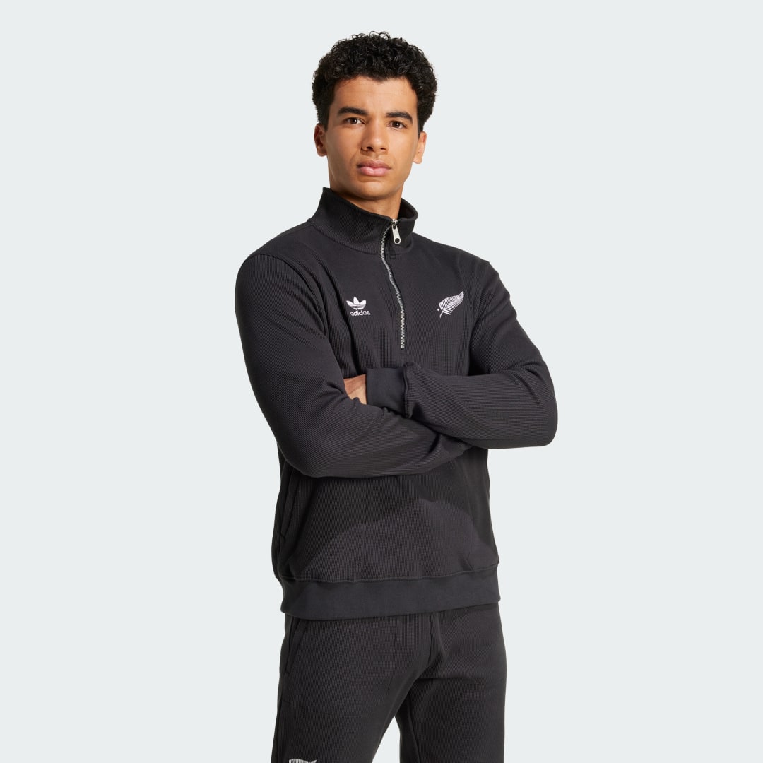 Adidas All Blacks Essentials Waffle Sweatshirt met Halflange Rits