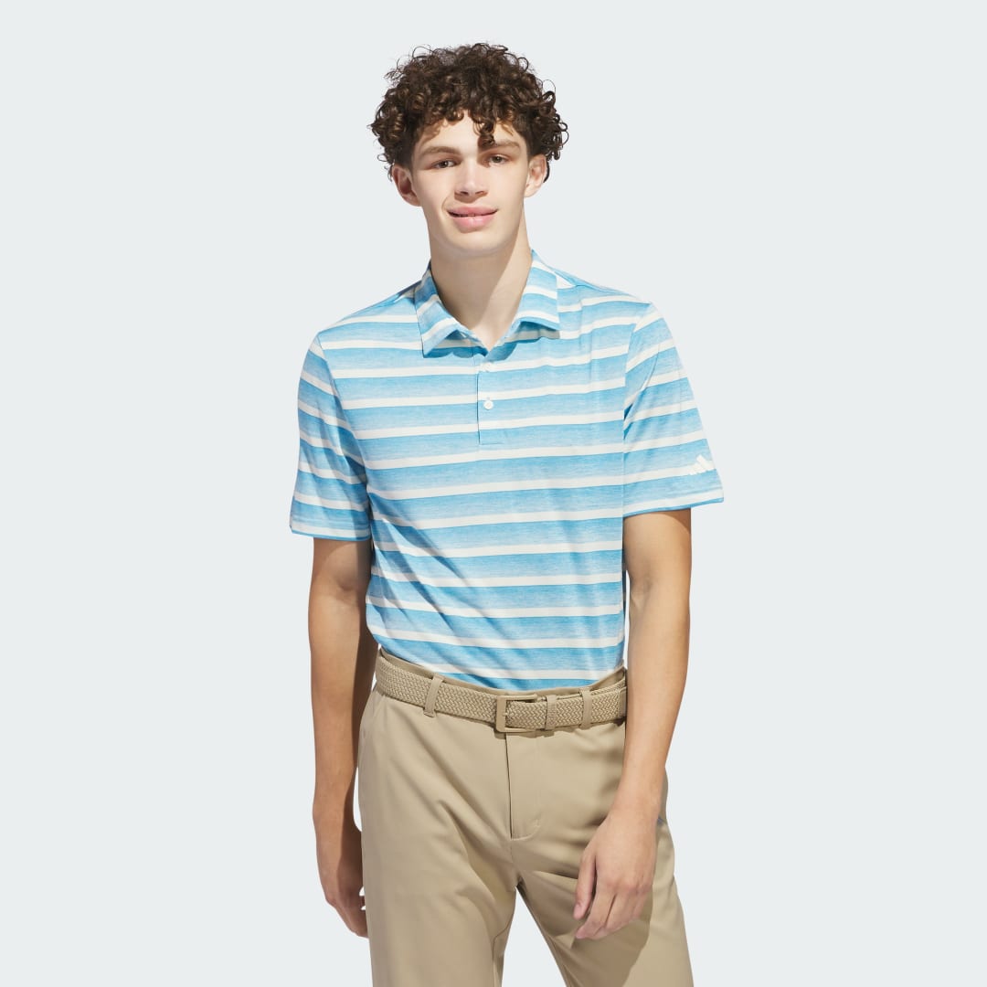 Image of adidas Two-Color Striped Polo Shirt Semi Blue Burst S - Men Golf Polo Shirts