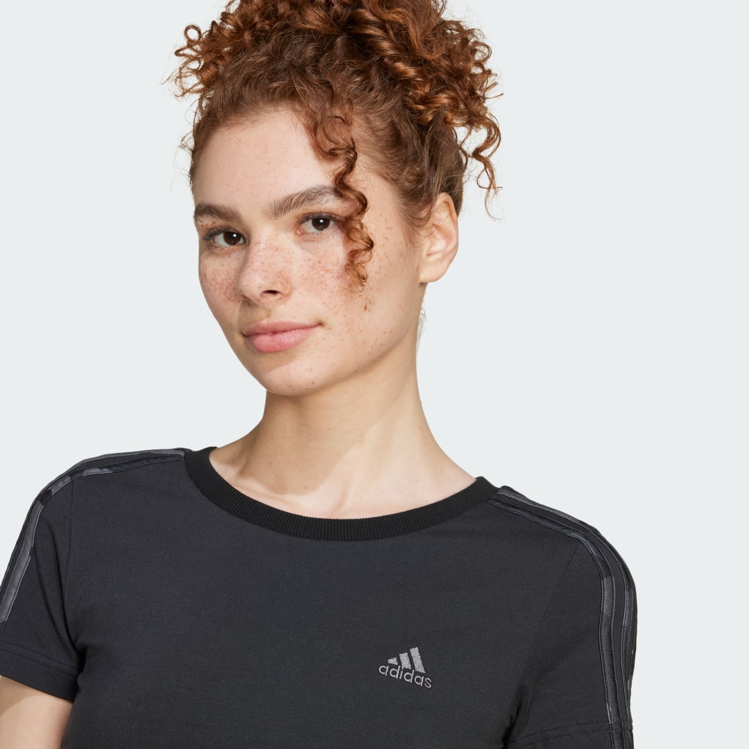 

adidas Camiseta Essentials 3 Rayas Estampado de Camuflaje Mujer, Blanco