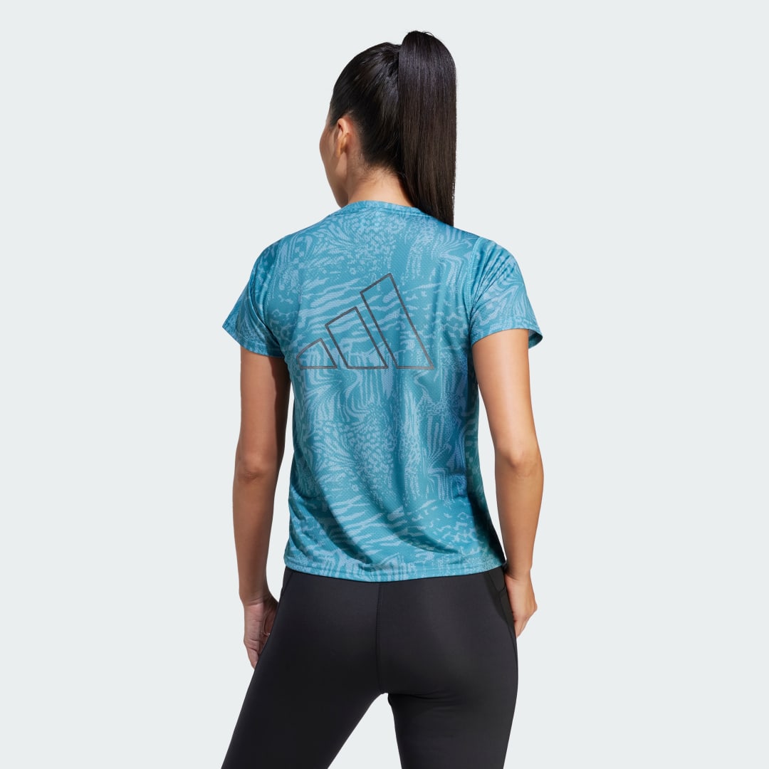 

adidas Playera de Running Run Icons 3 Franjas Logo Estampada Mujer, Arctic fusion/wonder azul