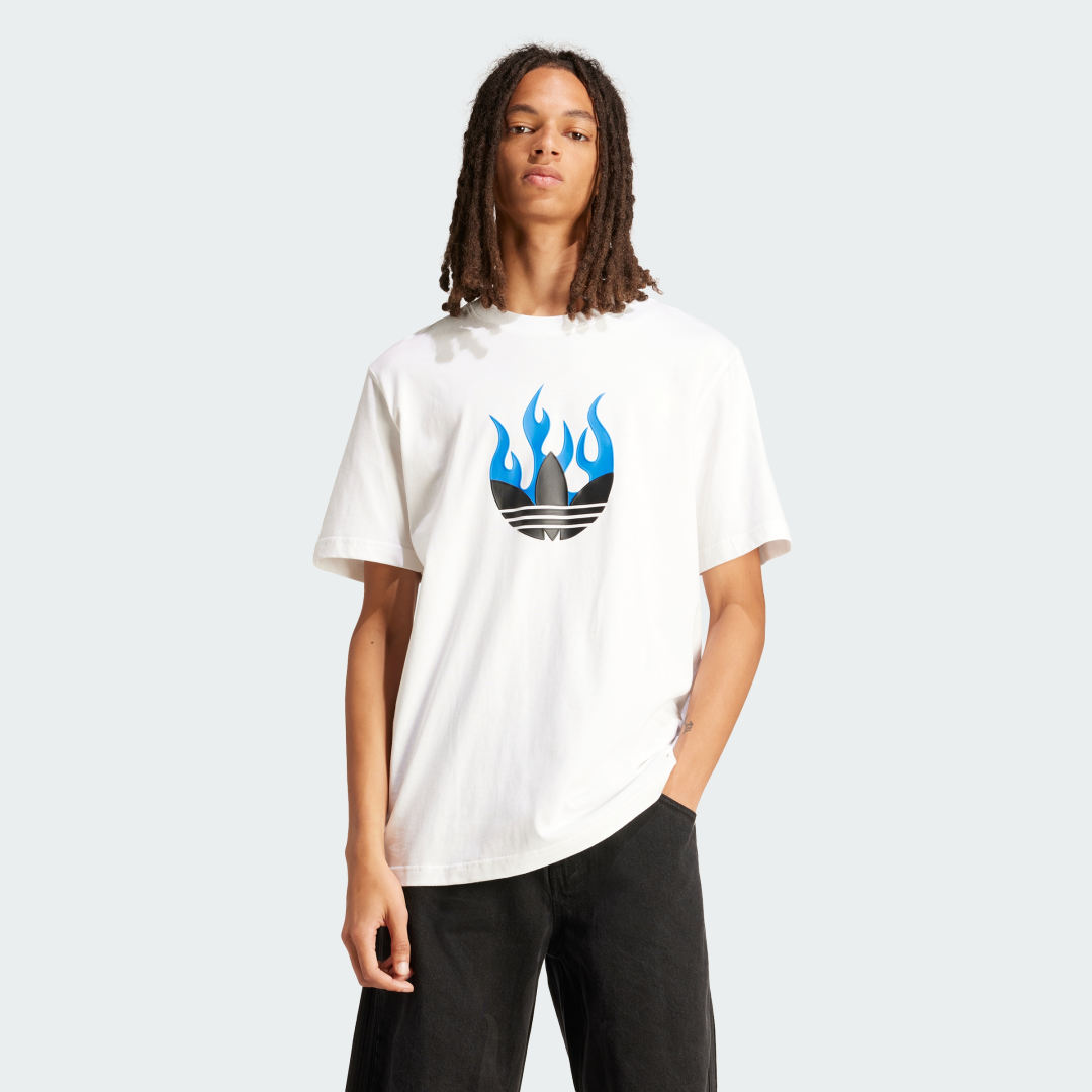 Image of adidas Flames Logo Tee White M - Men Lifestyle Shirts