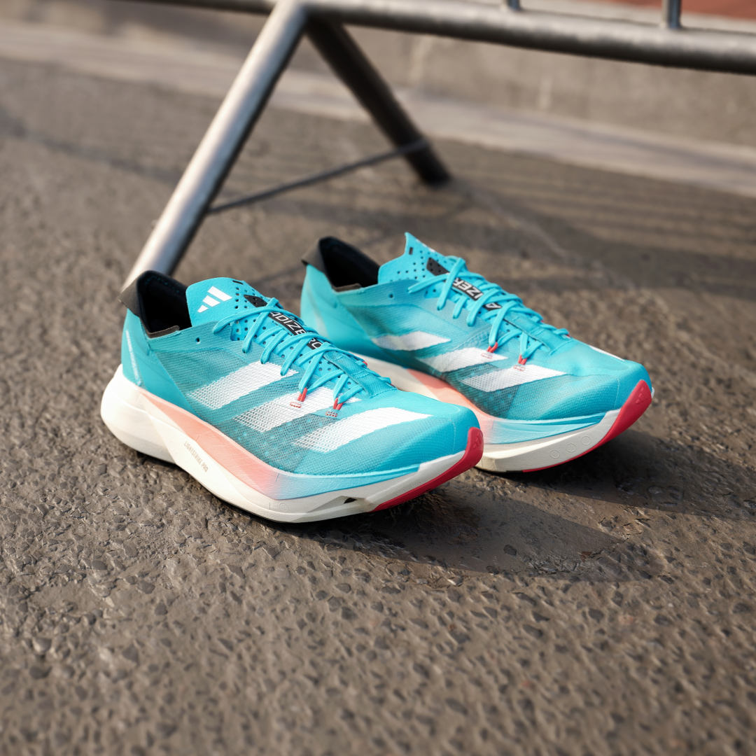 

adidas Tenis Adizero Adios PRO 3 Unisex, Lucid cyan/blanco/bright rojo