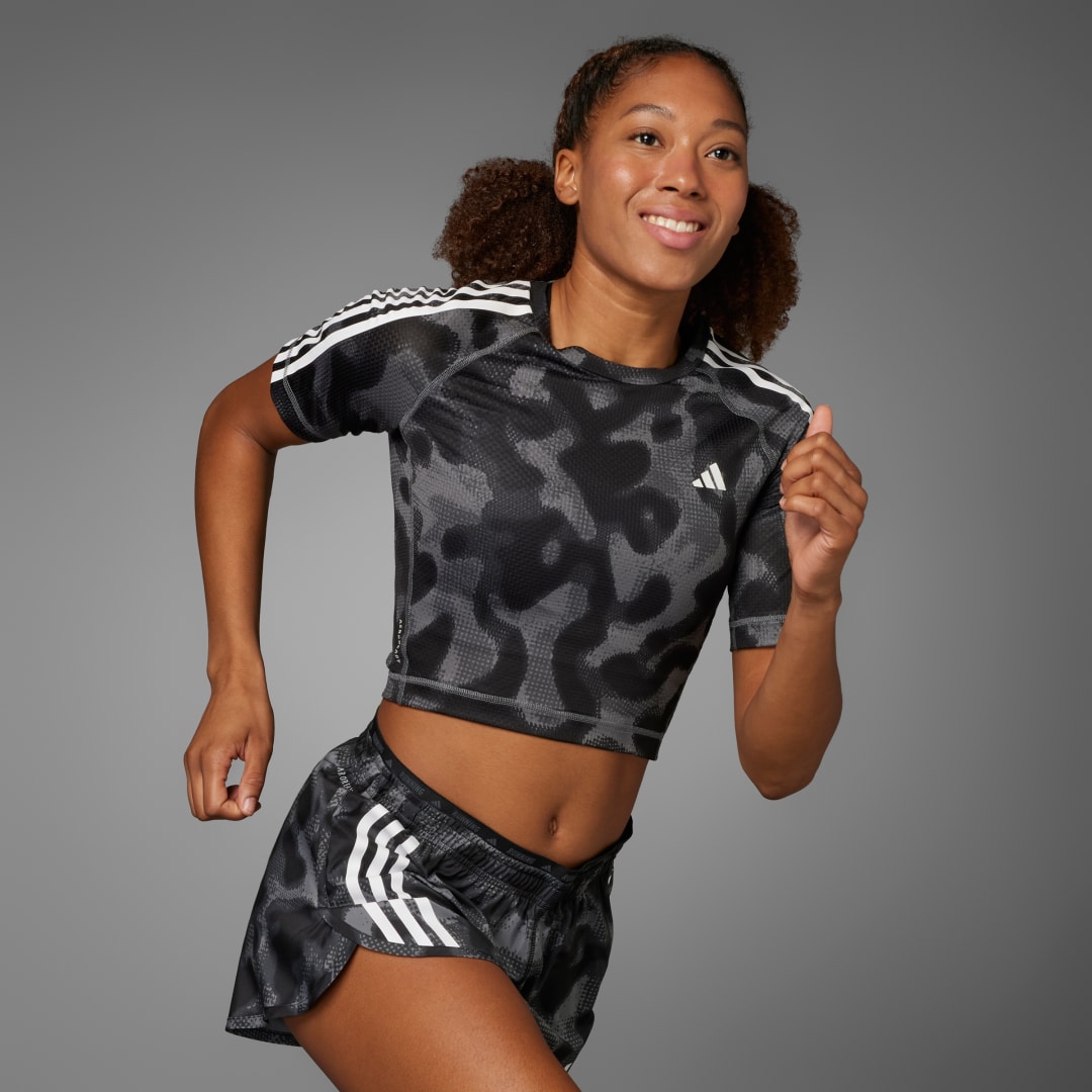 Adidas Performance Own the Run 3-Stripes Allover Print T-shirt