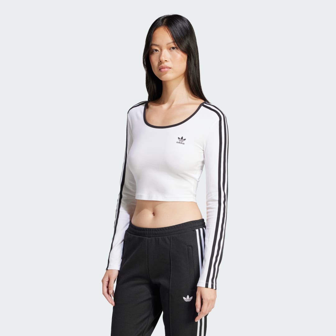 Adidas Originals 3-Stripes Scoop Long Sleeve Crop Top Wit- Dames Wit