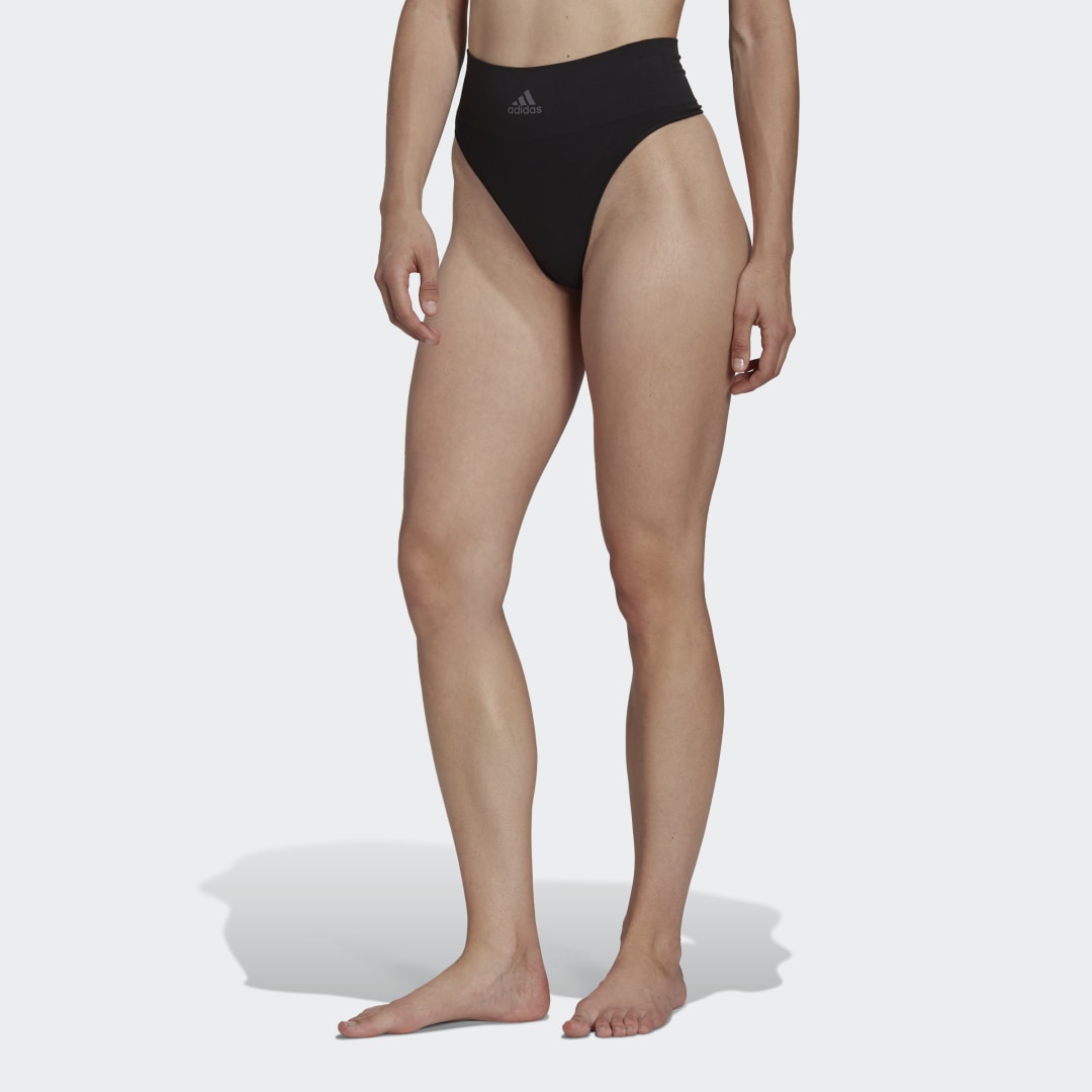 Image of adidas Active Seamless Micro Stretch High Waist Thong Underwear Black XS - Women Training Underwear