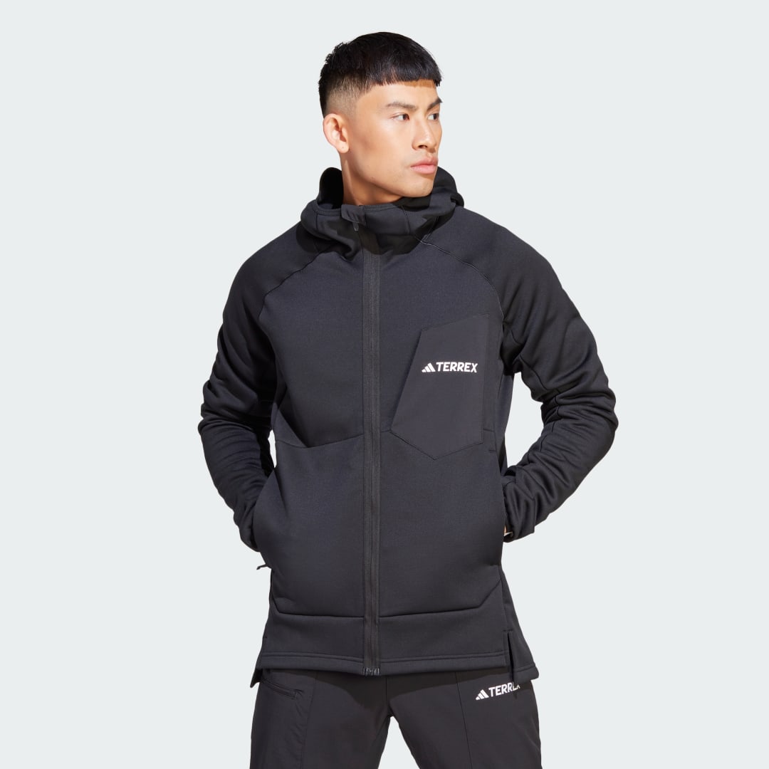 Image of adidas Terrex Xperior Medium Fleece Hooded Jacket Black S - Men Hiking Sweatshirts & Hoodies,Track Tops