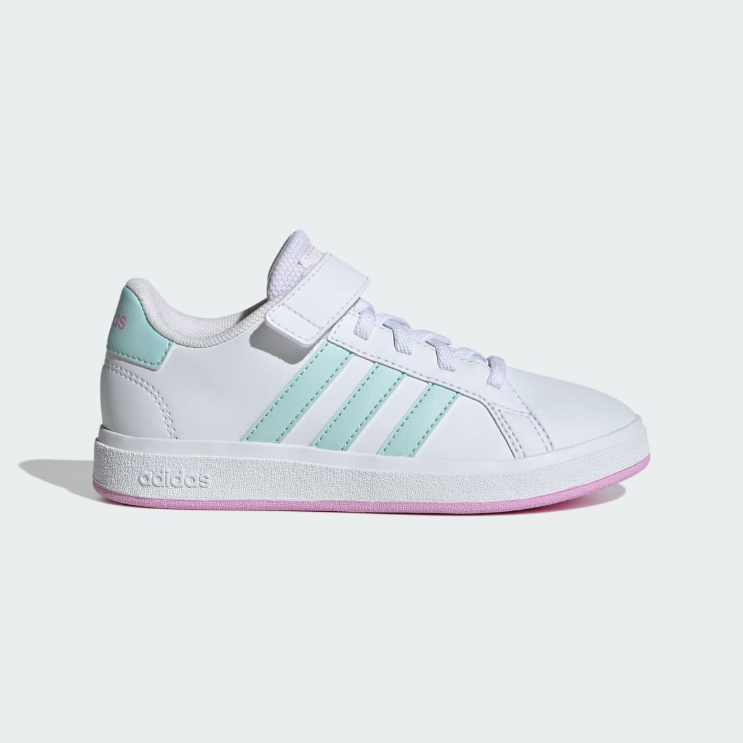 Image of adidas Grand Court Court Elastic Lace and Top Strap Shoes Cloud White 11K - kids Lifestyle,Tennis Athletic & Sneakers