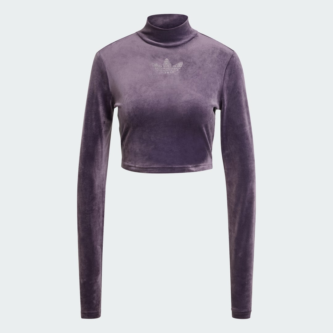 Adidas Rhinestone Trefoil Velvet Croptop met Lange Mouwen