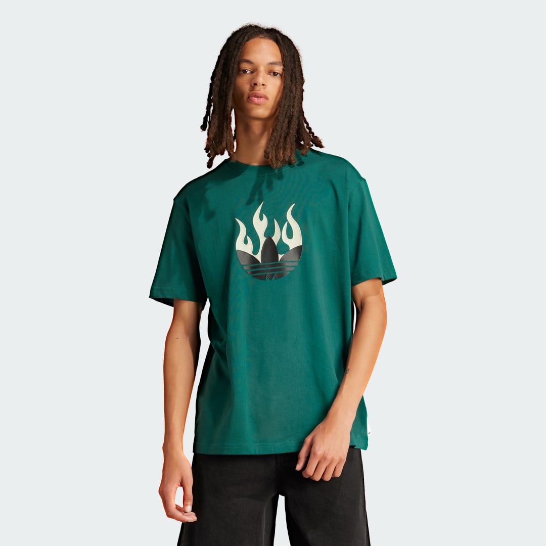 Image of adidas Flames Logo Tee Green M - Men Lifestyle Shirts