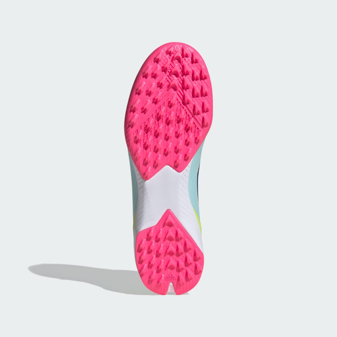 

adidas Calzado de Fútbol F50 League Pasto Sintético Corte Medio Mujer, Almost azul/semi lucid azul/semi solar amarillo