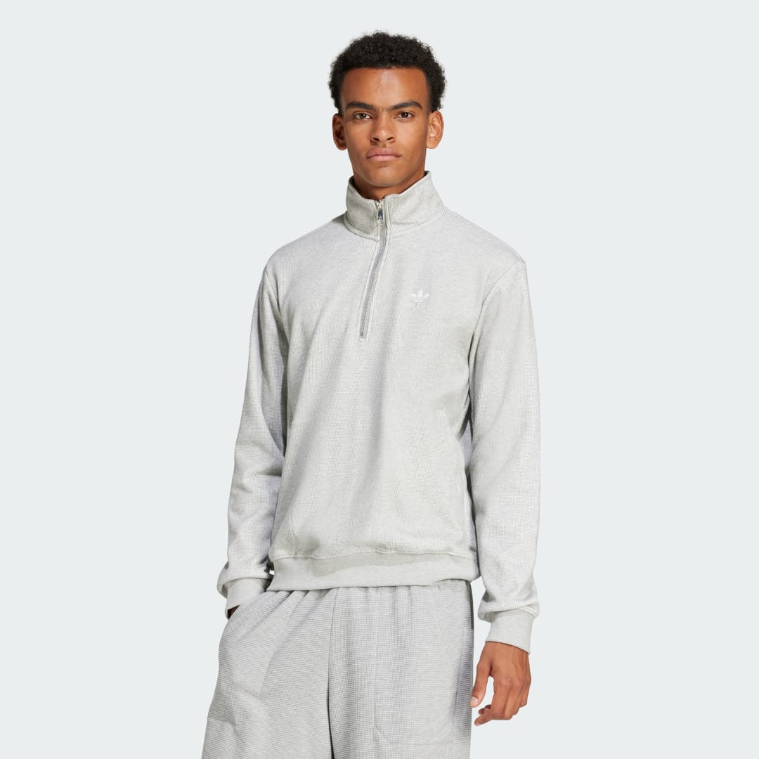 Adidas Trefoil Essentials Waffle Sweatshirt met Halflange Rits