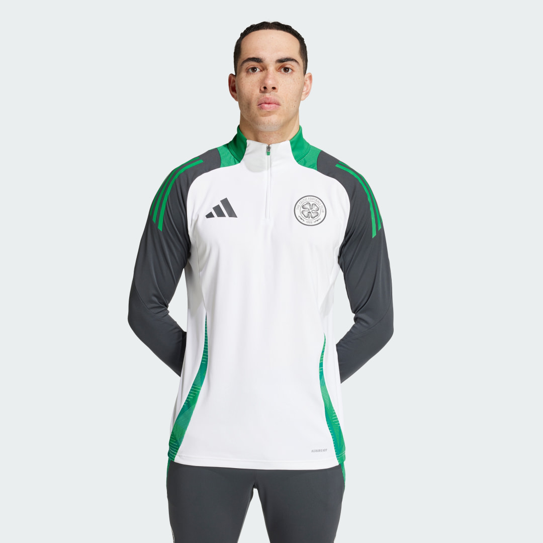 Adidas Celtic Training 1 4 Zip Top White Carbon Green Semi Screaming Green- Heren White Carbon Green Semi Screaming Green