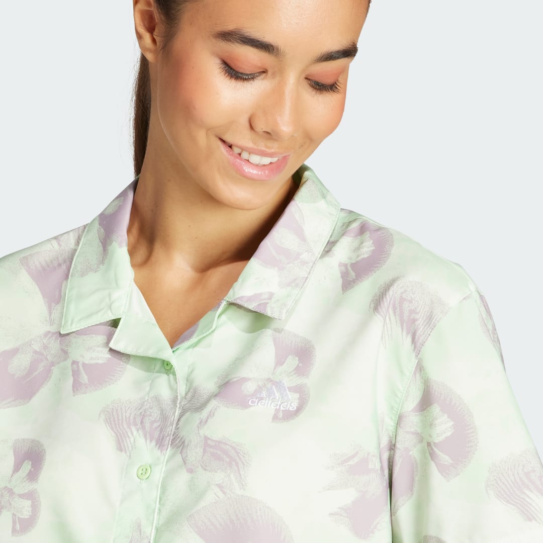 

adidas Playera Polo Corta Estampado Floral Tejida Mujer, Ivory/semi verde spark