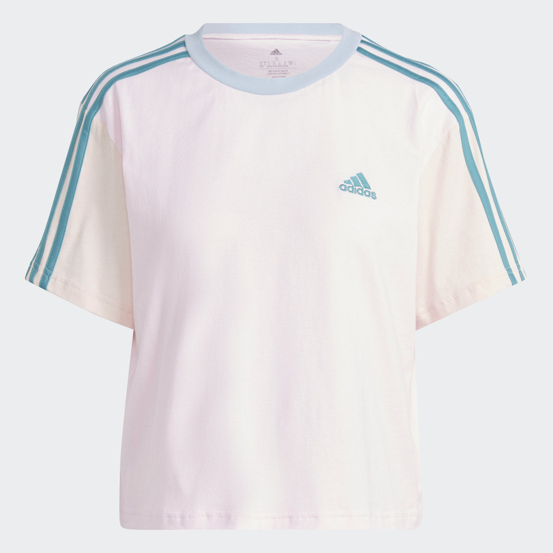 

adidas Playera Corta Essentials 3 Franjas Tejido Jersey Mujer, Clear rosa/wonder quartz/arctic fusion