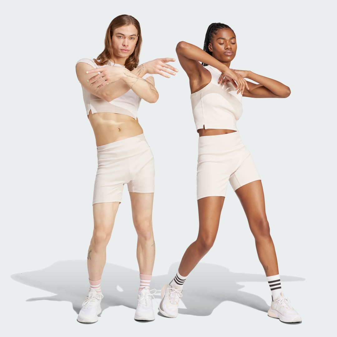 Image of adidas Lounge Ribbed High-Waist Bike Shorts Putty Mauve XS - Women Lifestyle Shorts,Tights