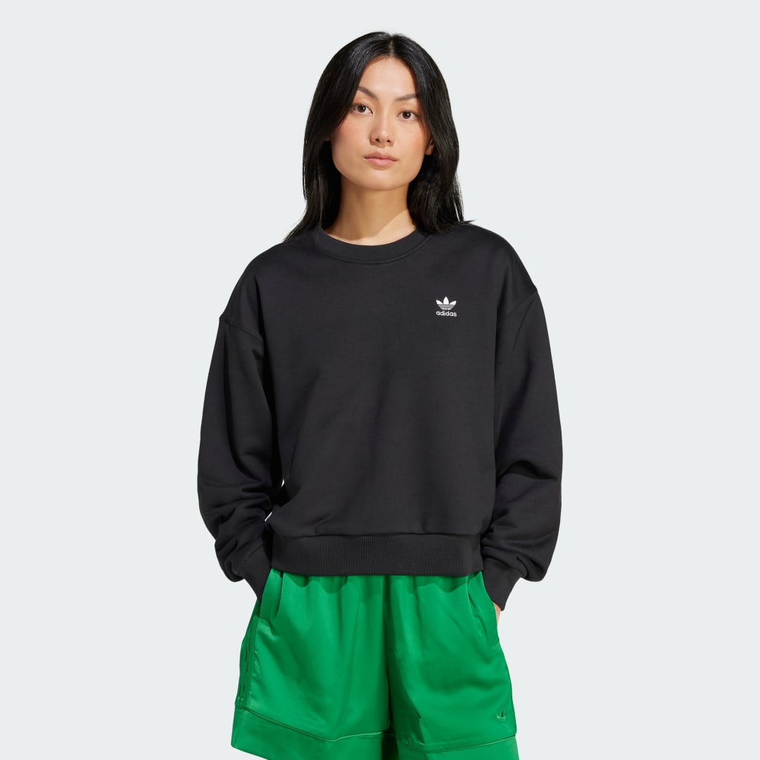 Image of adidas Trefoil Cropped Sweater Black XS - Women Lifestyle Sweatshirts & Hoodies