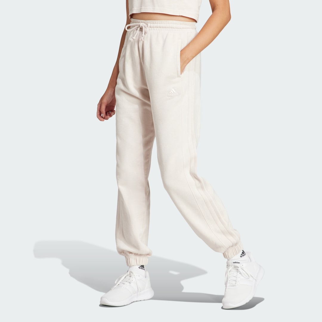 Image of adidas ALL SZN French Terry 3-Stripes Garment Wash Pants Putty Mauve XL - Women Lifestyle Pants