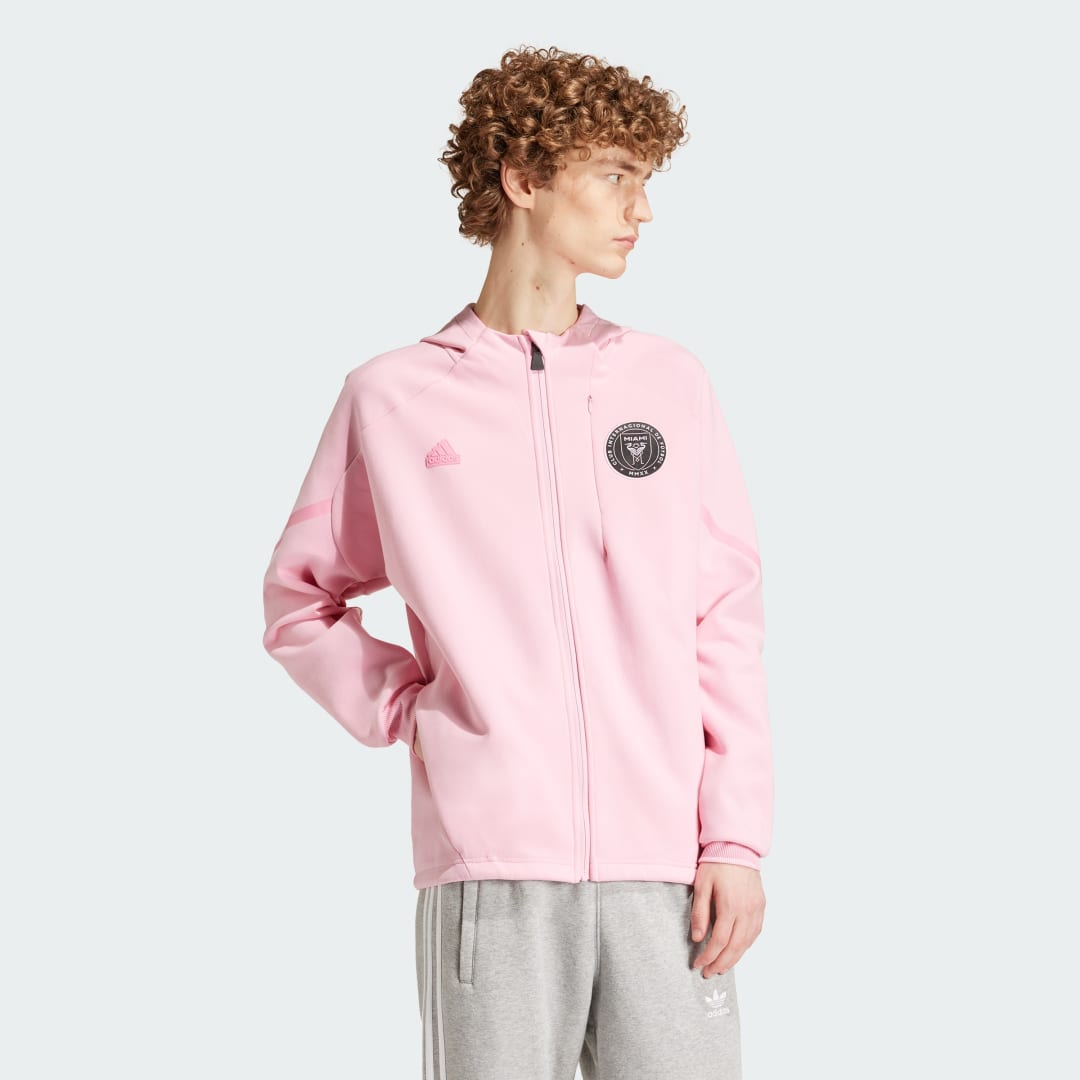 Image of adidas Inter Miami CF Designed for Gameday Anthem Jacket Pink 2XL - Men Soccer Sweatshirts & Hoodies