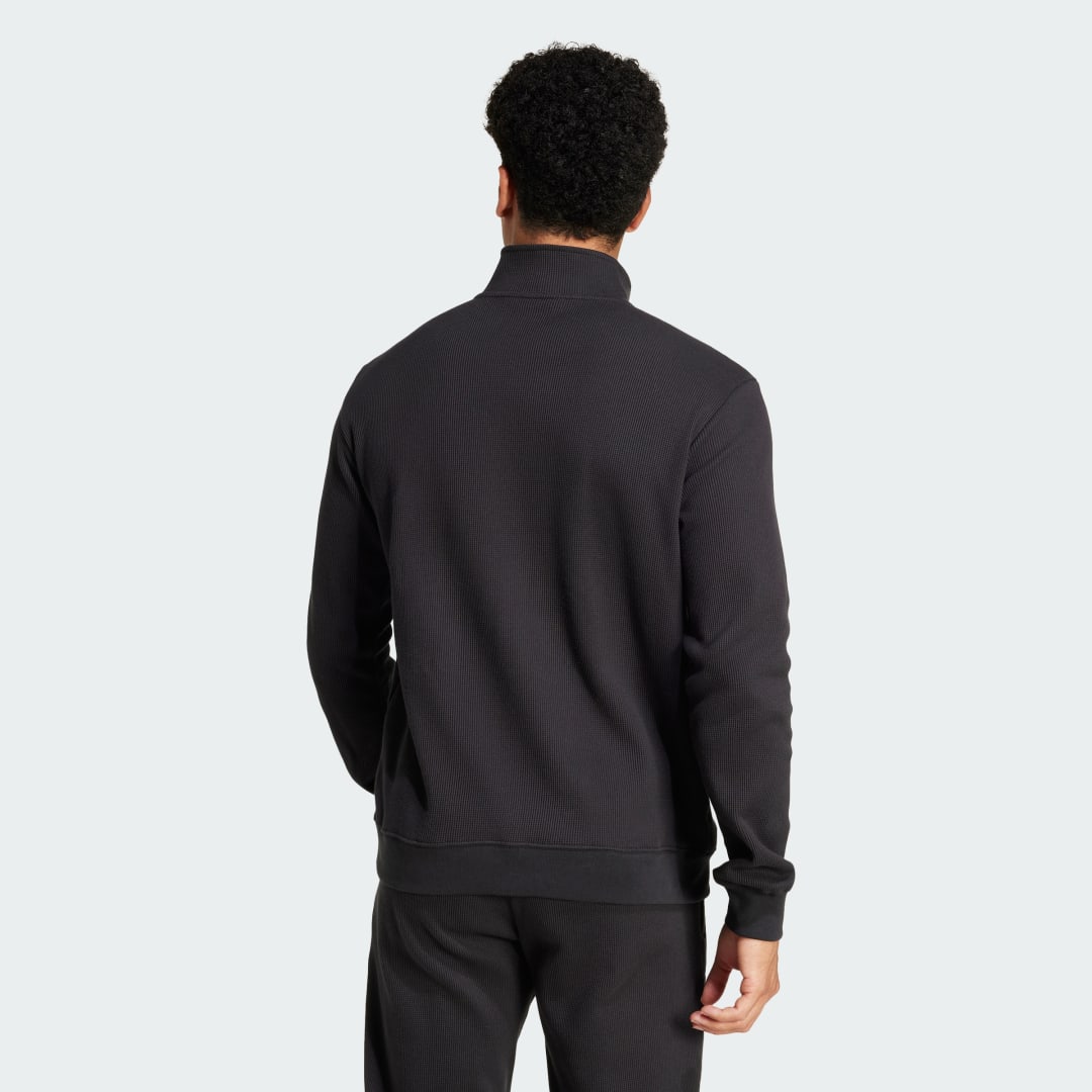 Adidas All Blacks Essentials Waffle Sweatshirt met Halflange Rits