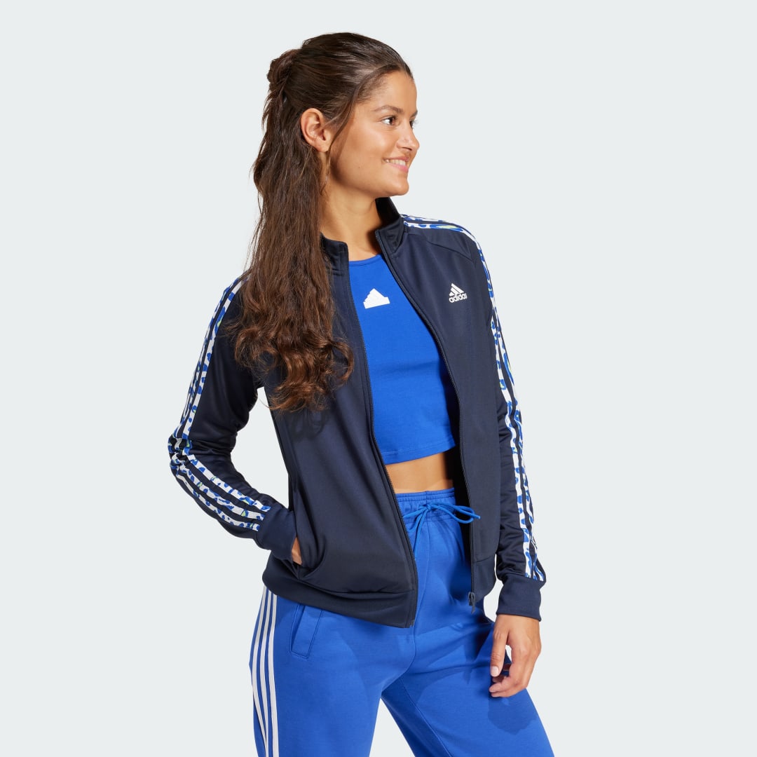 

adidas Chaqueta Deportiva Essentials Animal Print Tricot 3 Rayas Mujer, Blanco