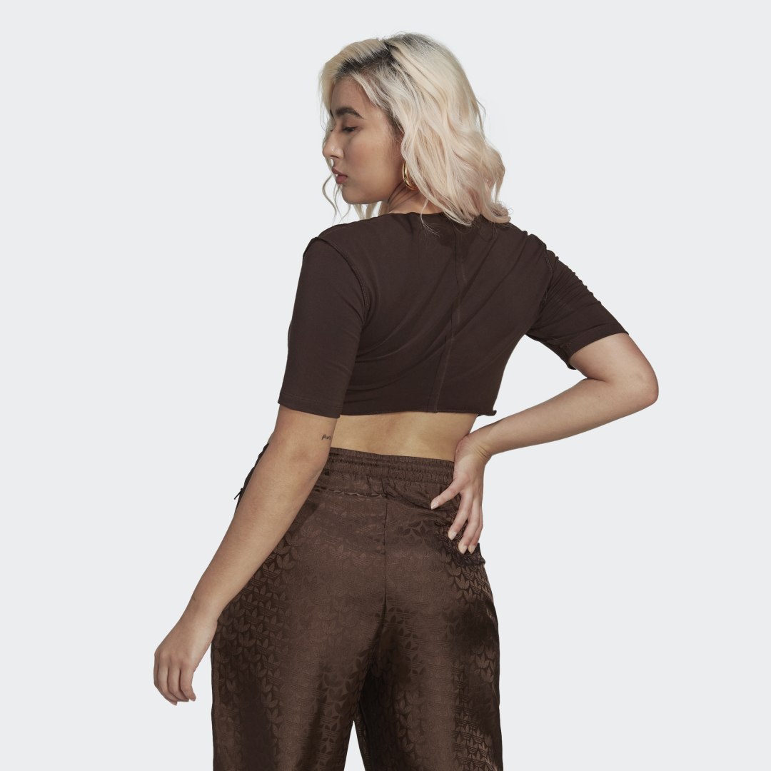 Adidas Originals Luxe Lounge Cropped Corset T-Shirt In Dark Brown