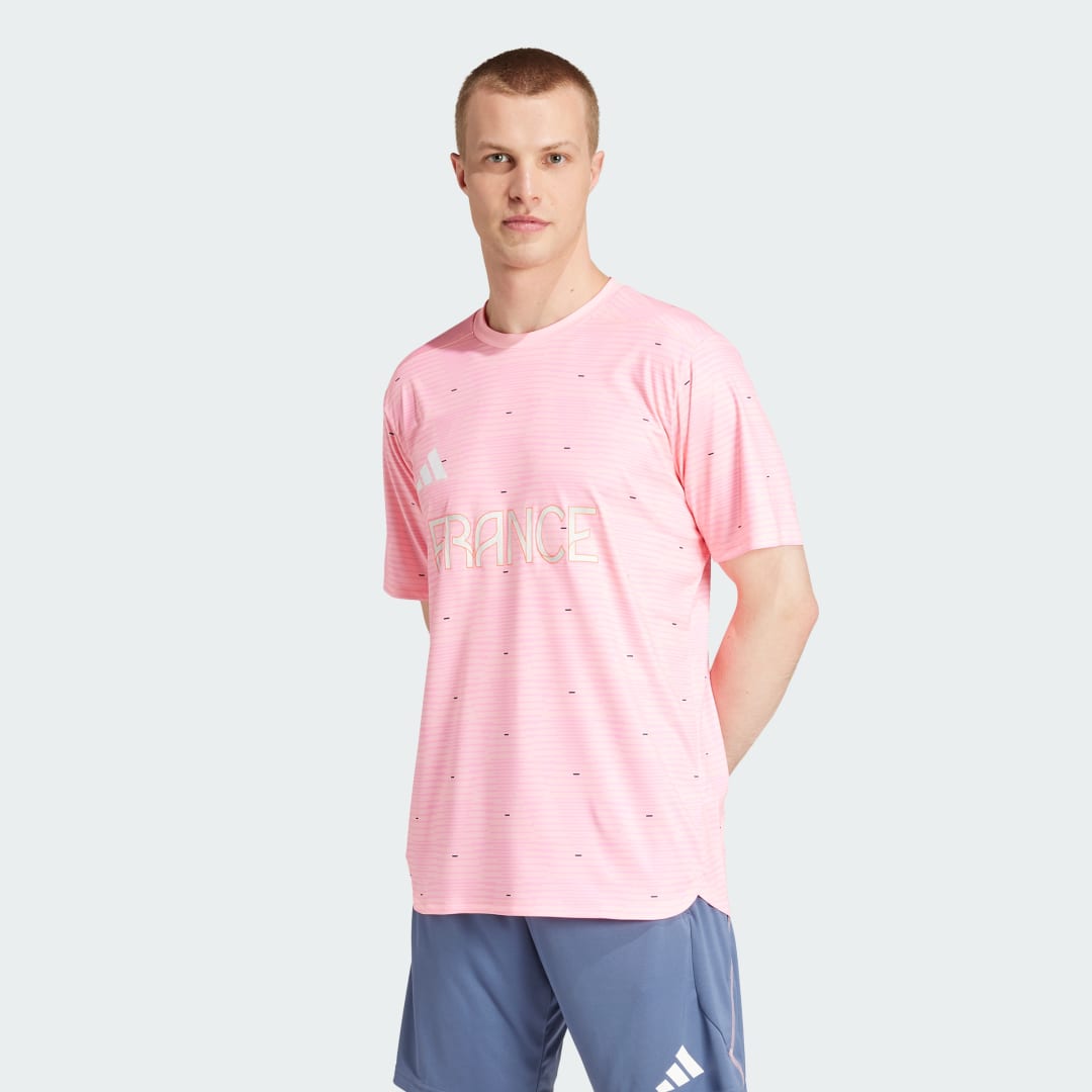 Adidas Team France Training T-Shirt Pink Spark- Heren Pink Spark