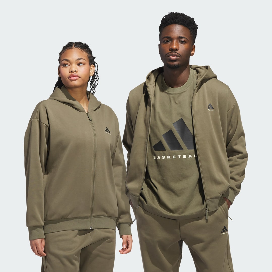 Image of Felpa con cappuccio e zip integrale da basket adidas (unisex) cod002