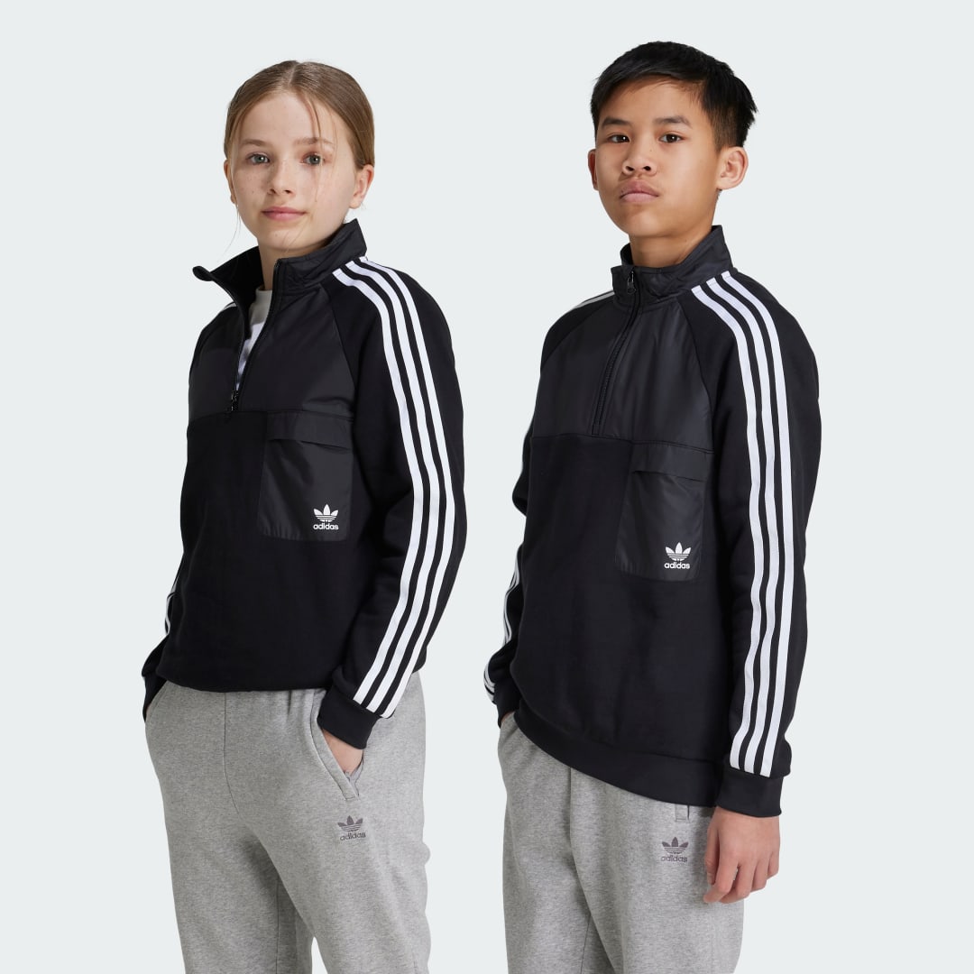 Adidas Originals Trefoil 3-Stripes 1 4 Zip Top Junior Black