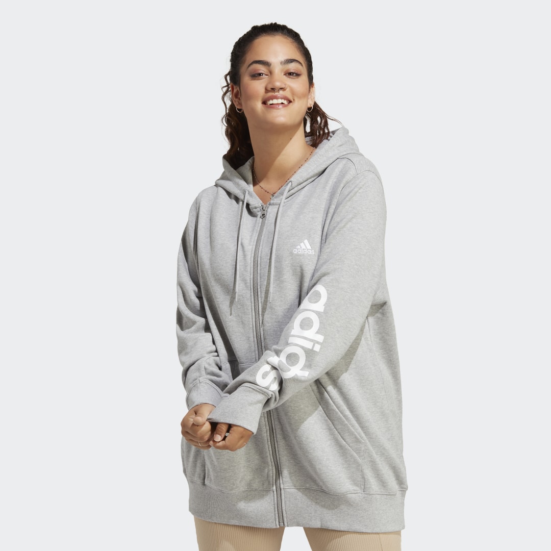 Adidas Sportswear Essentials Linear French Terry Ritshoodie (Grote Maat)