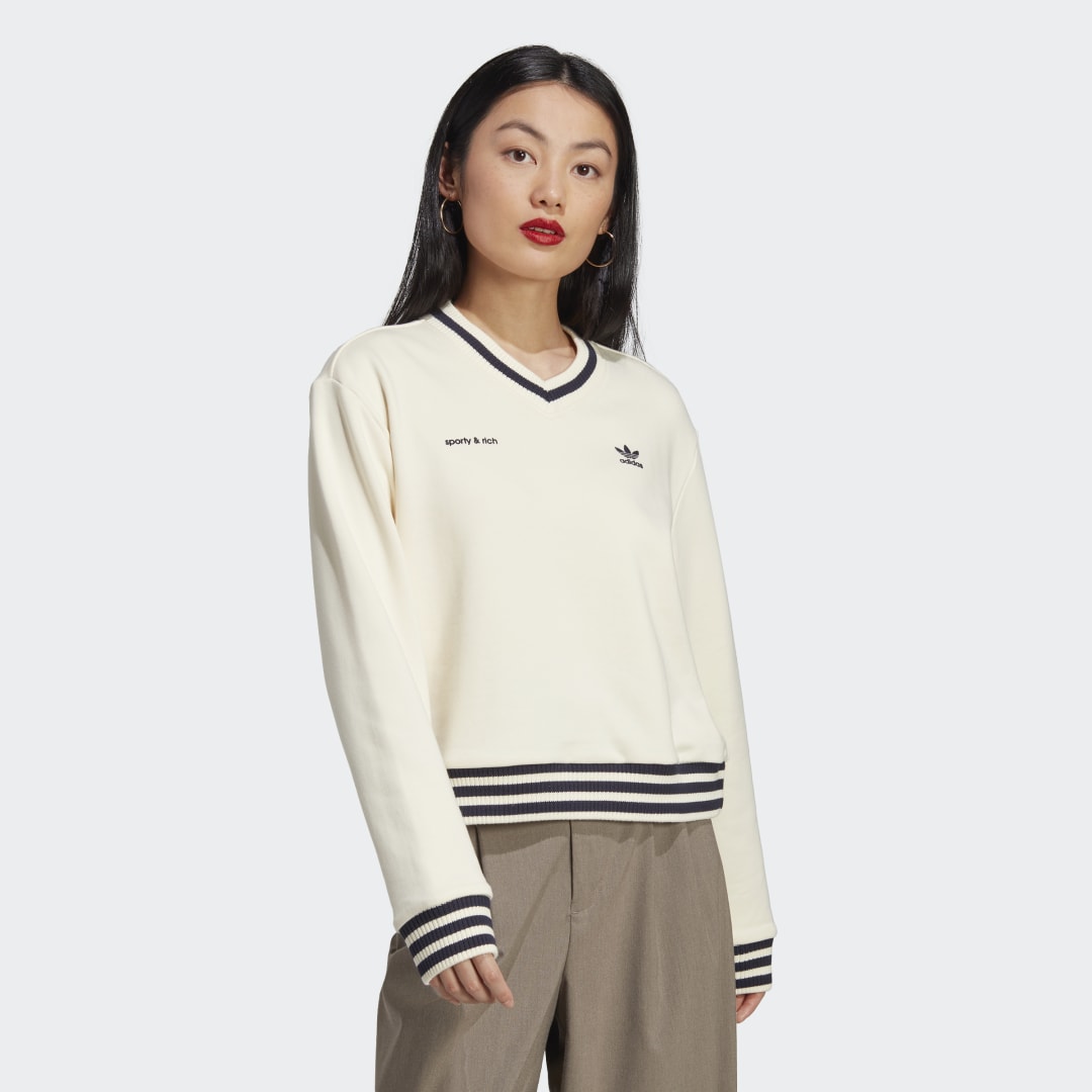 Adidas X Sporty & Rich V-Neck Sweater Cream White