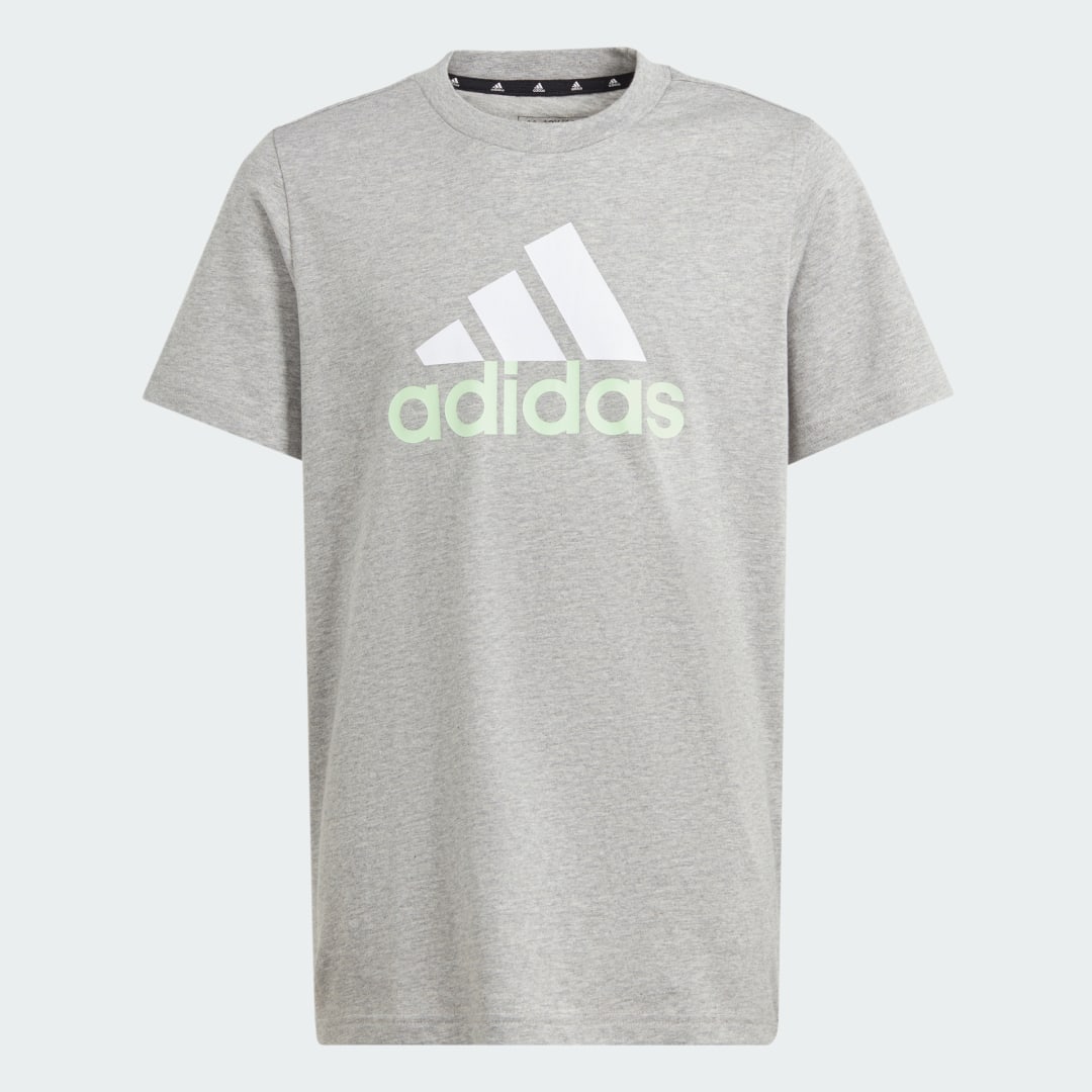 

adidas Playera Essentials Dos Colores Logo Grande Algodón Niño, Medium gris gris/blanco/semi verde spark