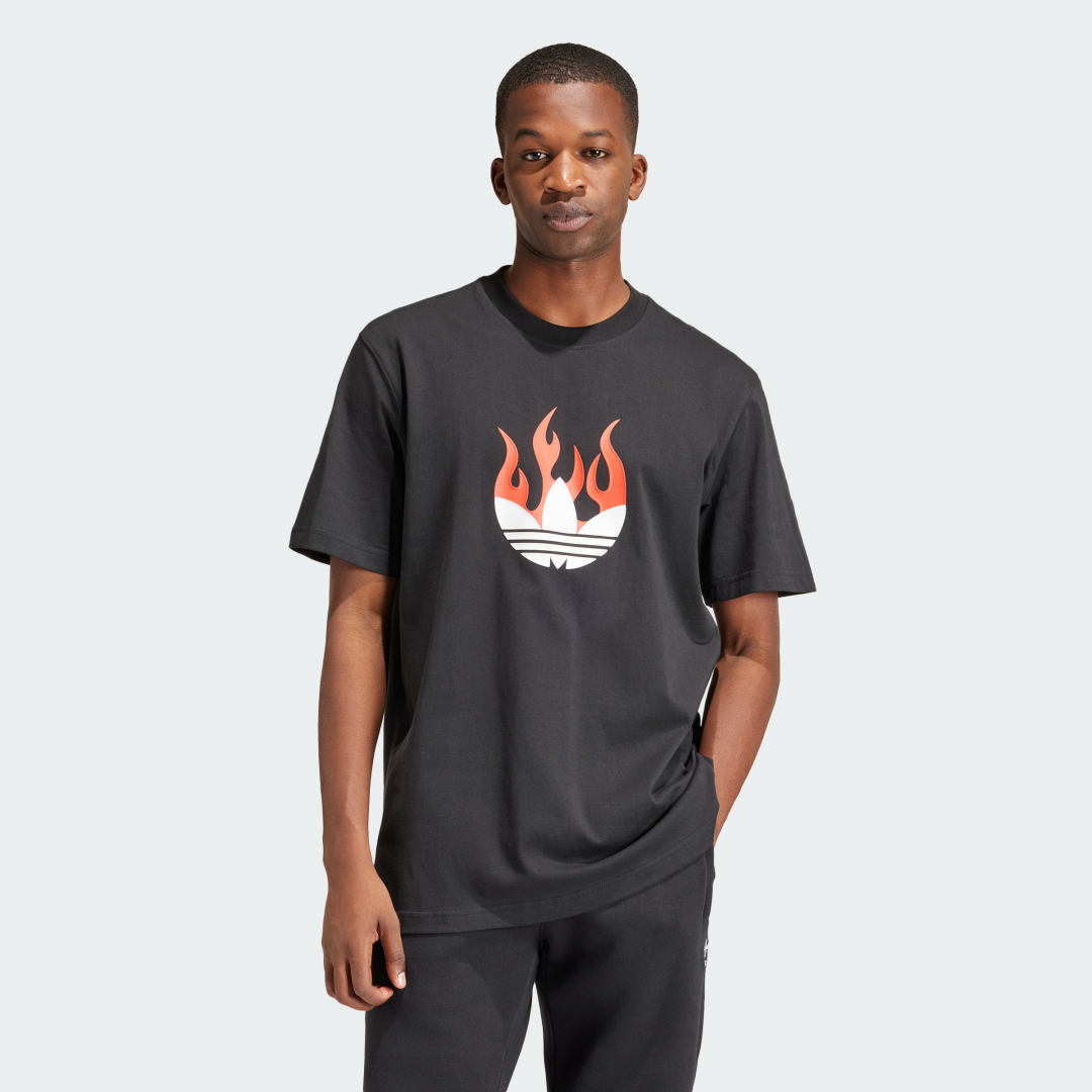 Adidas Originals Zwarte Flames Logo T-shirt Black Heren
