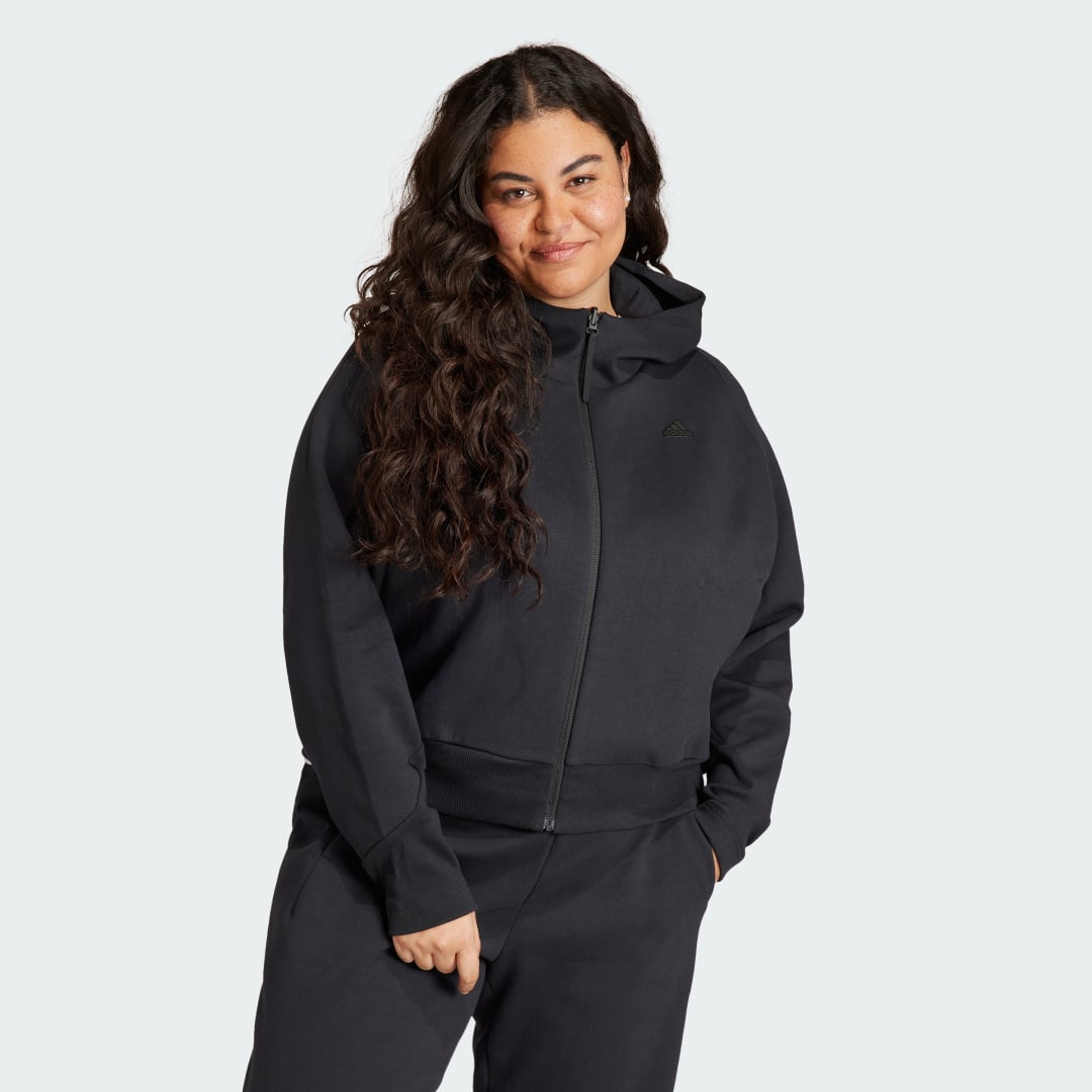 Image of adidas adidas Z.N.E. Full-Zip Hoodie (Plus Size) Black 3X - Women Lifestyle Sweatshirts & Hoodies