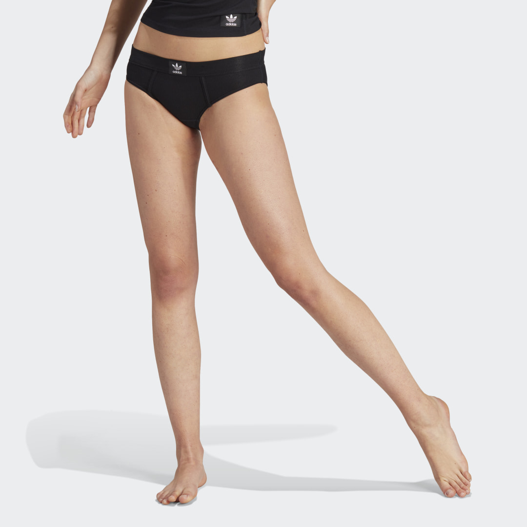 Image of adidas Adicolor Flex Ribbed Cotton Bikini Pants Black M - Women Lifestyle Underwear