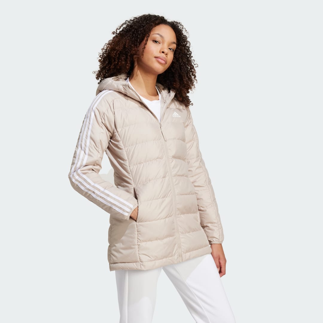 Adidas Essentials 3-Stripes Light Donsparka met Capuchon