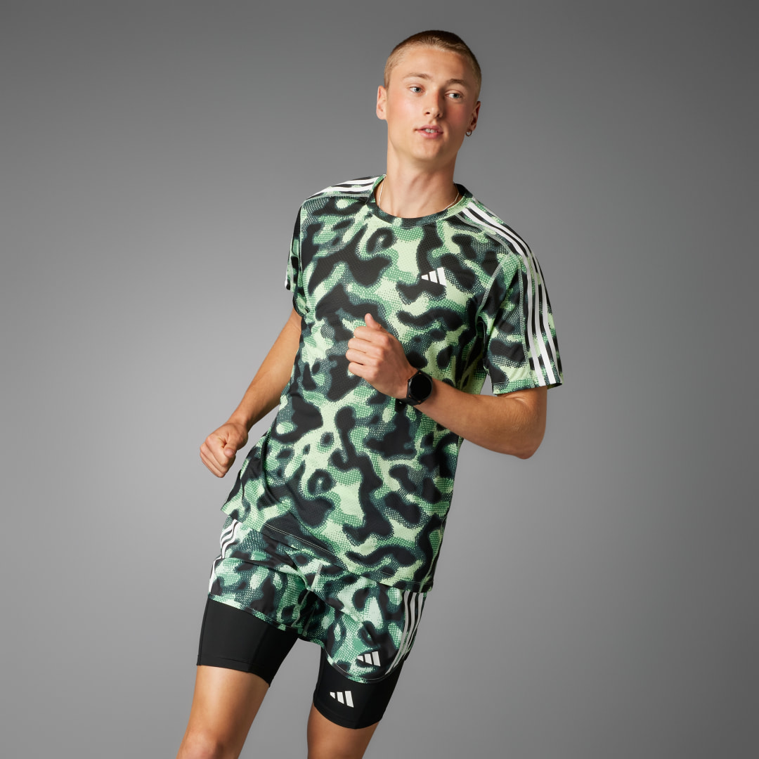 Adidas Performance Own the Run 3-Stripes Allover Print T-shirt