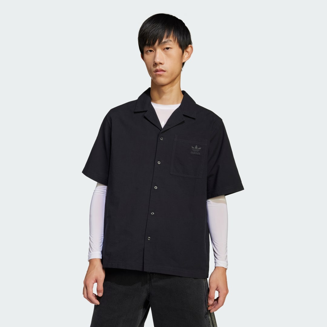 Adidas Essentials Seersucker Overhemd met Korte Mouwen