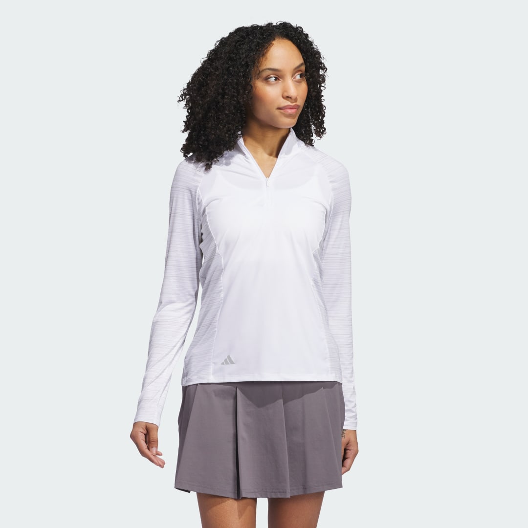 Image of adidas Ultimate365 Quarter-Zip Mock White XS - Women Golf Polo Shirts