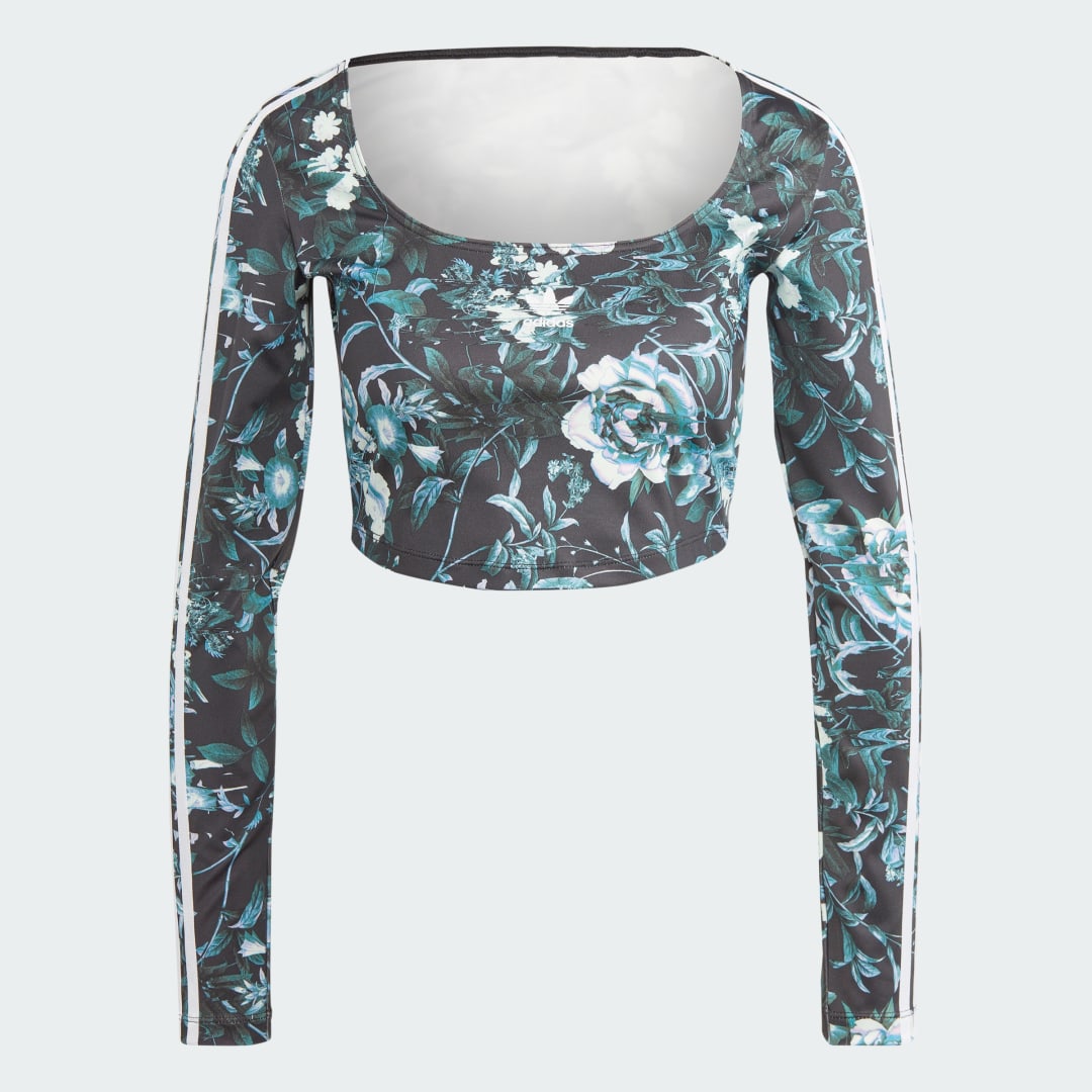 

adidas Camiseta Manga Larga con Estampado Floral Mujer, Negro