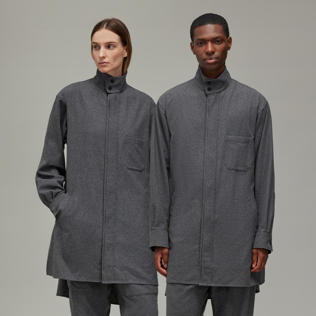 Y-3 Flanellen overshirt in wolmixstof Gray Heren