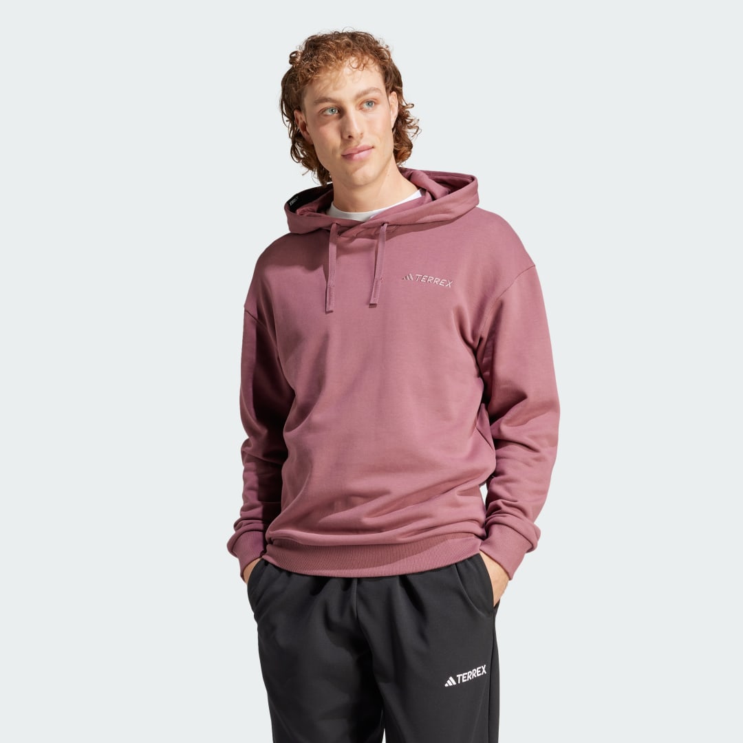 Image of adidas Terrex Logo Hoodie Burgundy M - Men Hiking Sweatshirts & Hoodies
