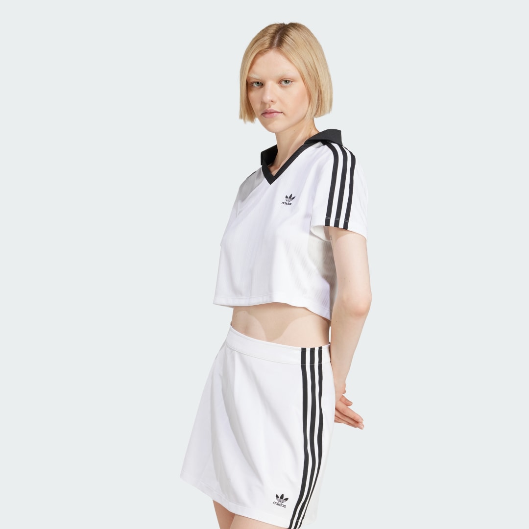 adidas Adicolor Football Jacquard V-Neck Crop Polo Shirt