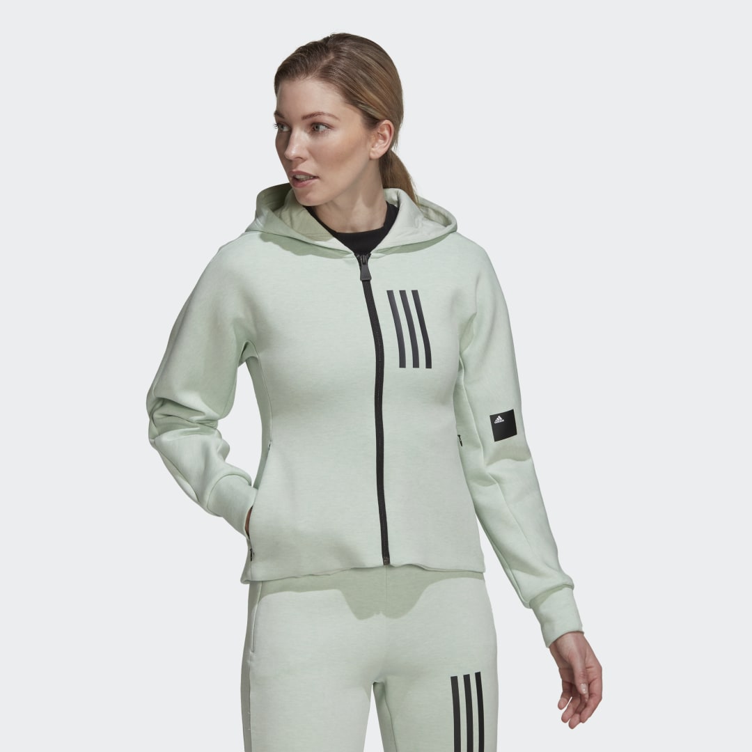 Image of adidas Mission Victory Slim Fit Full-Zip Hoodie Linen Green Mel 2XST - Women Lifestyle Sweatshirts & Hoodies